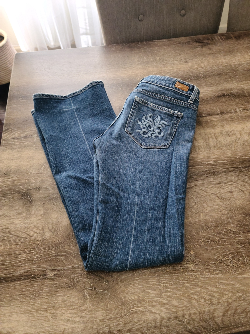 PAIGE VINTAGE Blue Bootcut Jeans with Embroidered Back Pocket